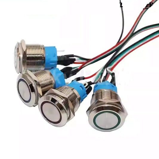 19mm Metal Momentary Push Button Switch – IP65 Waterproof, LED Indicator, Power/SW Cable Included