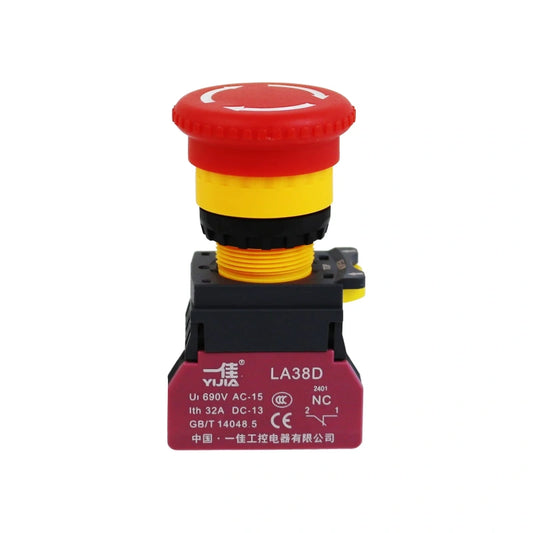 Emergency Stop Switch, LA38D-01ZS, 22mm E-Stop Button, 32A Emergency Stop, Push-Lock Turn-Reset, 1NC Silver Contact, Red Mushroom Stop Button, Industrial Safety Switch, Control Panel Emergency Stop, High Current E-Stop, CE Certified Stop Button, Machine Safety Switch, Automation Emergency Switch