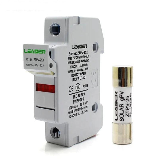 PV Solar 10a 12a 15a 20a 30a Fuse 1000V DC Fusible 10x38 GPV, with LED Fuse Holder for Solar System Protection