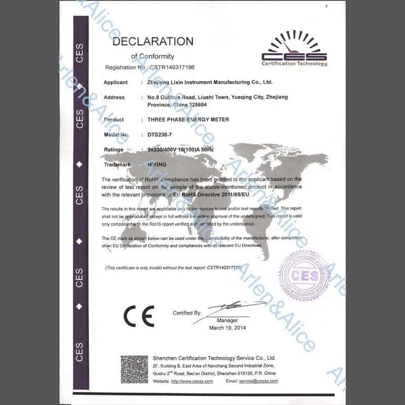 TOMZN- 10(100)A 3*230V/400V 50HZ Three Phase Din rail KWH Meter - electrical center b2c