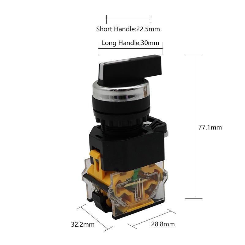 22MM Selector Knob Rotary Switch Latching Momentary 2NO 1NO1NC 2 3 Position DPST 10A 400V Power Switch ON/OFF Red Green Black.