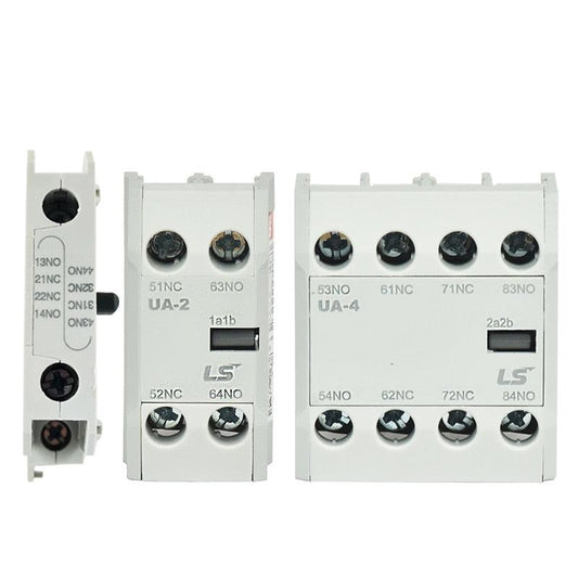 Contactor Auxiliary Contact price,LS UA Auxiliary Contact Block, LS UA-1 UA-2 UA-4, Contactor Auxiliary Contacts, Side Mount Contact Block, Top Mount Auxiliary Contacts, 1a1b 2a2b 3a1b 4a 4b Contact Block, LS MC Contactor Accessory, NO NC Auxiliary Contacts, Industrial Control Circuit, Automation Contact Block, IEC Certified Contact Block, Motor Control Interlocking