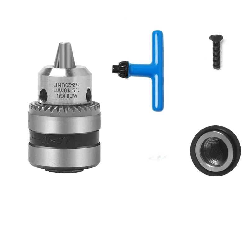 key locking design drill chuck, key type steel drill chuck Clamping Capacity 1.5-10mm, all metal heavy duty chuck Mount Type with screw 1/2-20unf