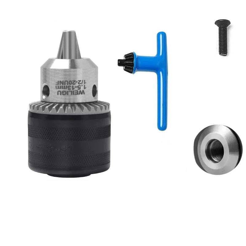 key locking design drill chuck, key type steel drill chuck Clamping Capacity 1.5-13mm, all metal heavy duty chuck Mount Type with screw 1/2-20unf