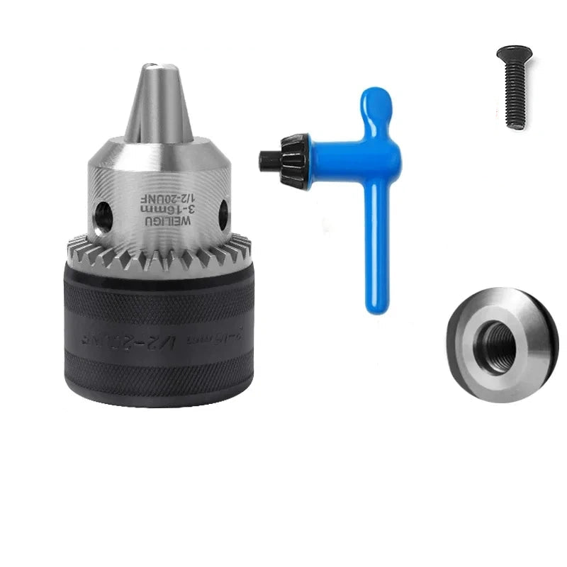 key locking design drill chuck, key type steel drill chuck Clamping Capacity 3-16mm, all metal heavy duty chuck Mount Type with screw 1/2-20unf
