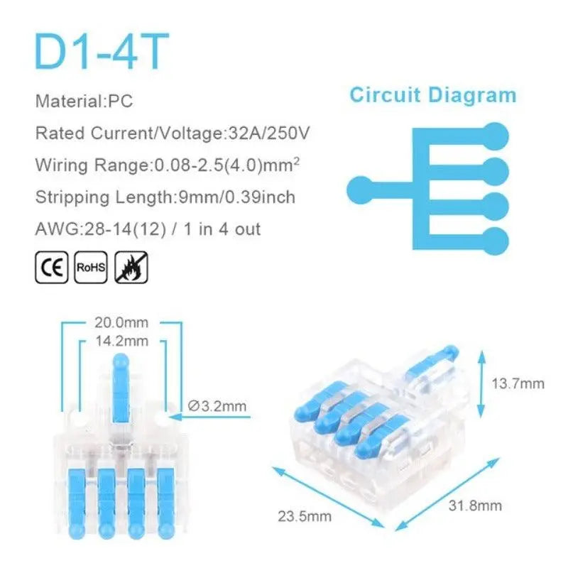 1 in Multiple Out Quick Wiring Connector Universal Splitter Wiring Cable Push-in - electrical center b2c