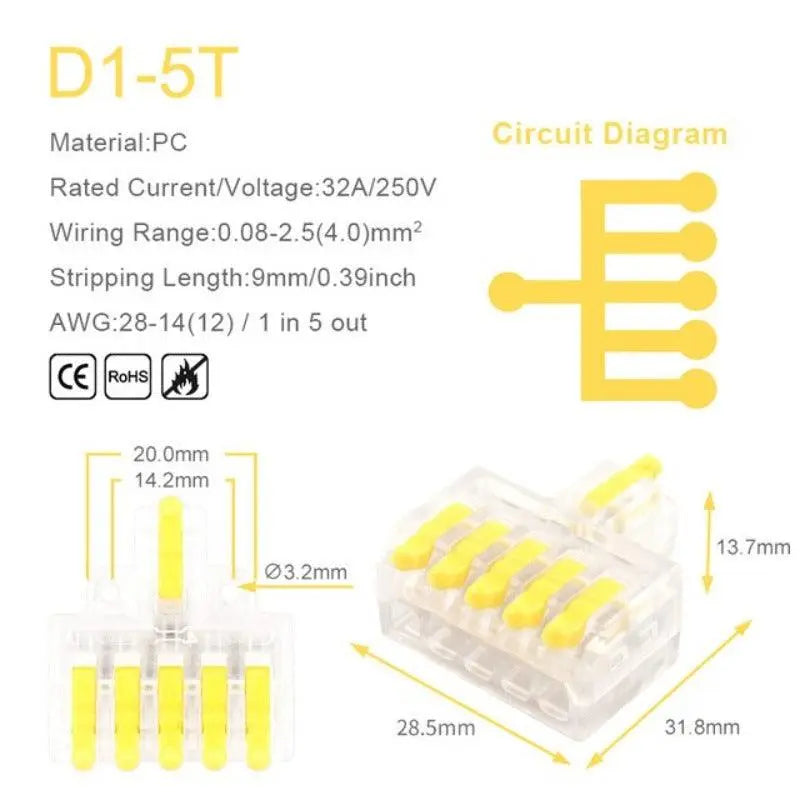 1 in Multiple Out Quick Wiring Connector Universal Splitter Wiring Cable Push-in - electrical center b2c