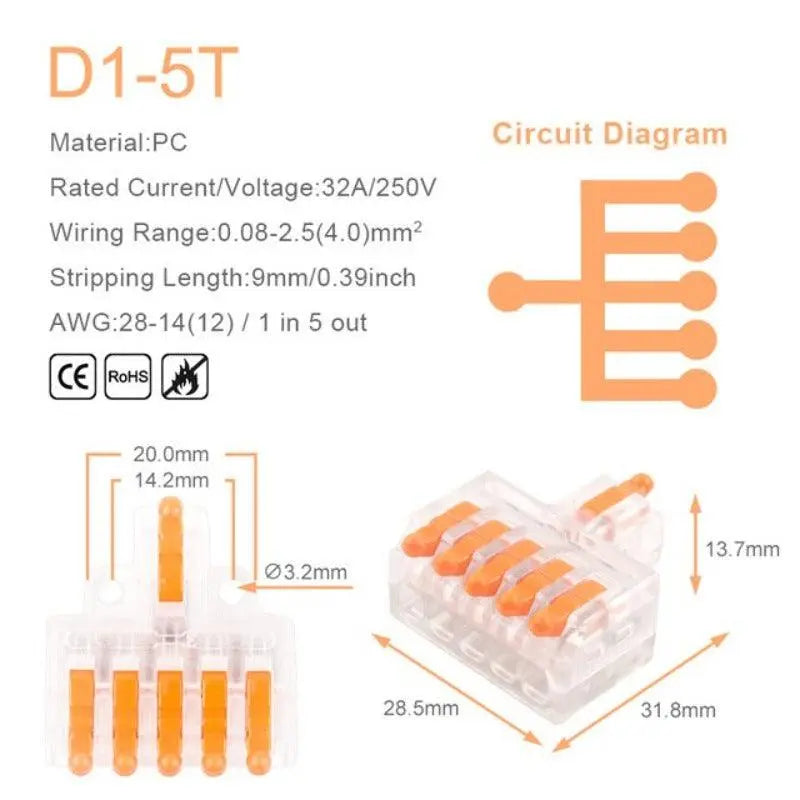 1 in Multiple Out Quick Wiring Connector Universal Splitter Wiring Cable Push-in - electrical center b2c