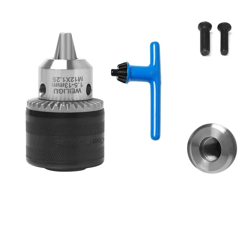 key locking design drill chuck, key type steel drill chuck Clamping Capacity 1.5-13mm, all metal heavy duty chuck Mount Type with screw M12*1.25