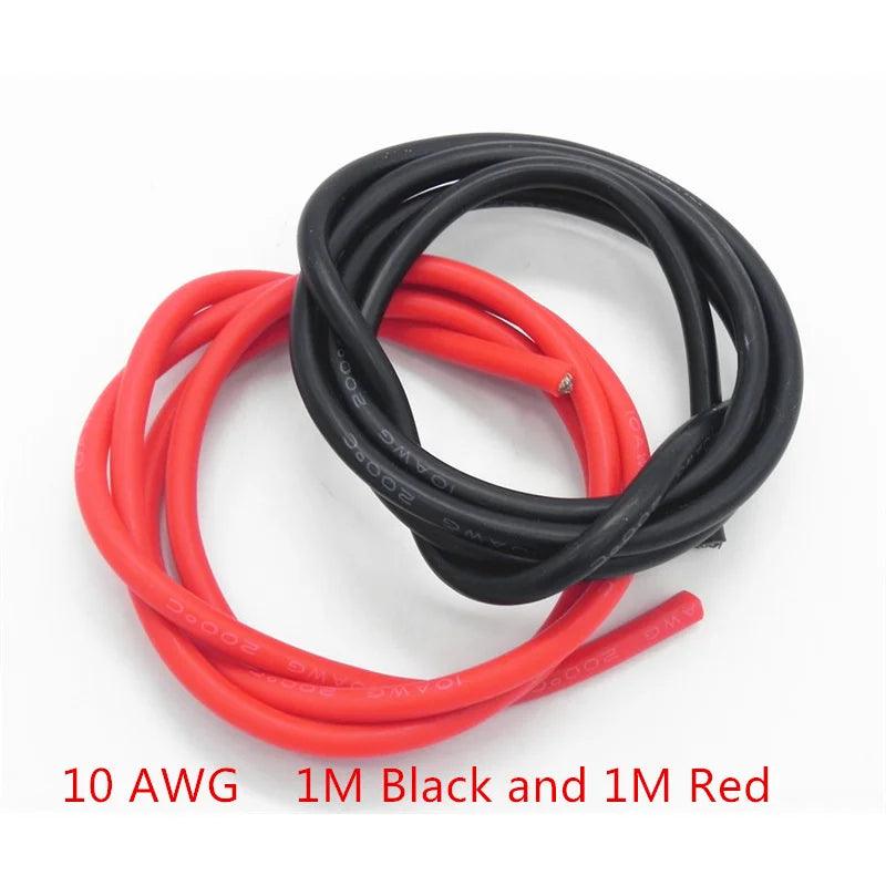 10 Set/lot 10AWG Silicone Wire Cable / Silica Gel Wire / Silicone Tinned Copper Cable 1M Black+1M Red High Temperature DZ0176