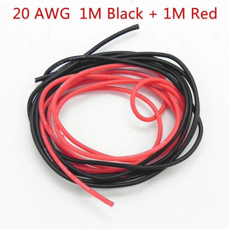 100 Set/Lot 20/22AWG 1M Black+1M Red High Temperature Silicone Wire/ Silica Gel Wire/ Silicone Tinned Copper Cable,20awg silicone wire,22awg silicone wire