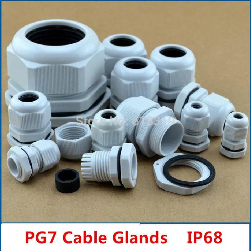 100pcs/lot PG7 Cable Gland IP68 Waterproof Connector Dim 3-6.5mm Nylon Plastic Wire Glands FS0120