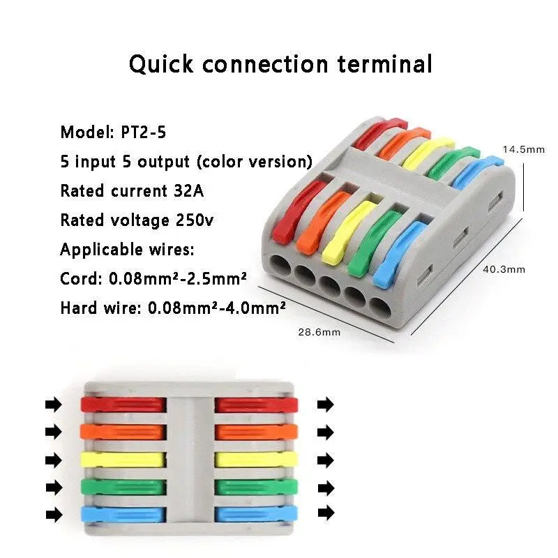 1/3/5/10PCS Mini Quick Wiring Connectors Universal Compact Conductor Spring Splicing Wiring Connector Push-in Terminal Block - electrical center b2c