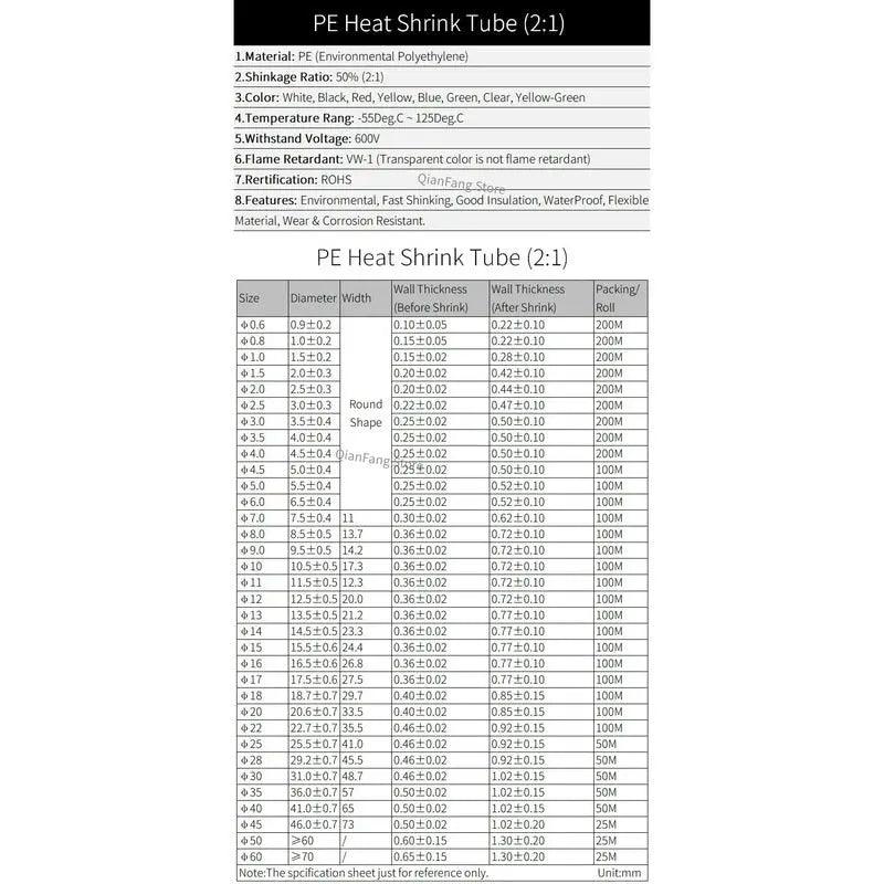 10M Heat Shrink Tube Insulated Polyolefin 2:1 Shrinkage Ratio/ 1mm ~ 50mm optional - electrical center b2c