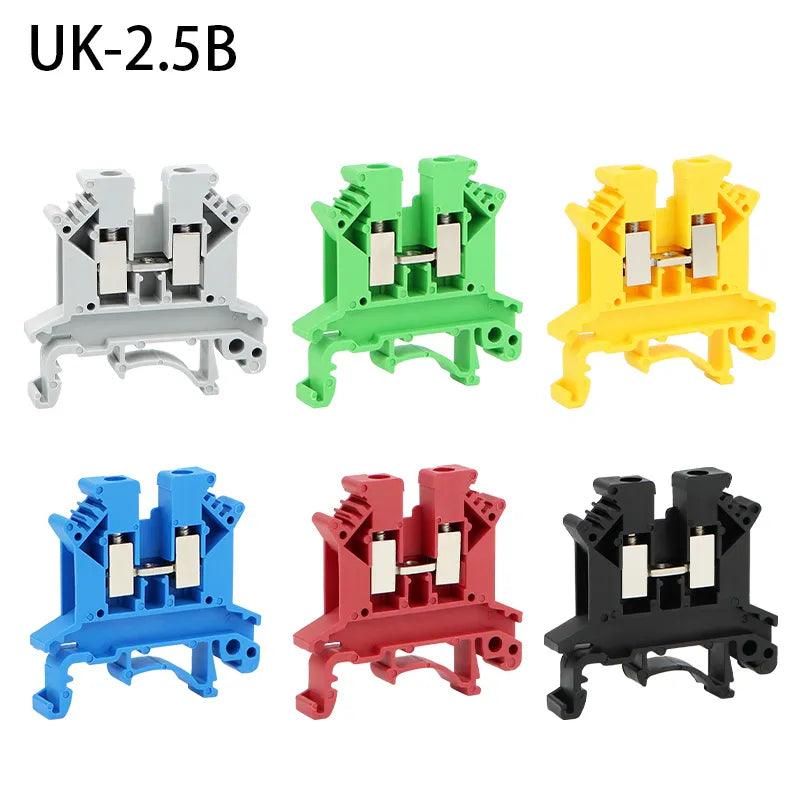 10Pcs Din Rail Terminal Block UK-2.5B Wire Electrical Conductor Universal Connector Screw Connection Terminal Strip Block UK2.5