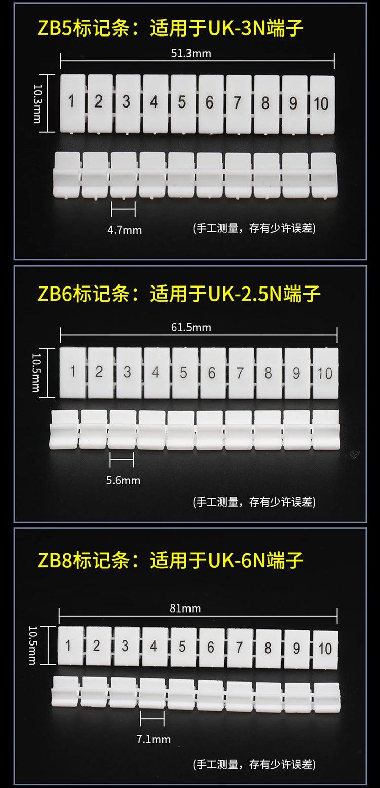 Zack Marker Strips With Standard Numbering With Blank for UK and ST and PT DIN Rail Terminal Blocks ZB4 ZB5 ZB6 ZB8 ZB10 10Pcs