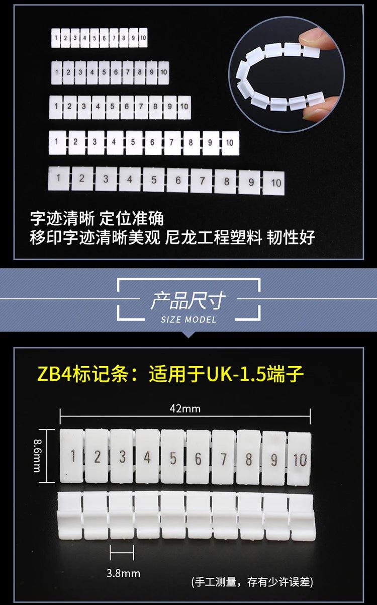 Zack Marker Strips With Standard Numbering With Blank for UK and ST and PT DIN Rail Terminal Blocks ZB4 ZB5 ZB6 ZB8 ZB10 10Pcs