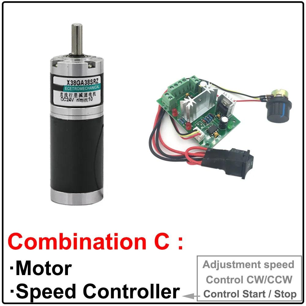 10W Planetary Gear High Torque 48KG DC Motor 12V 24V Reducer Speed 5-500rpm PWM Controller Reverse Forward Moter X38GA38SRZ