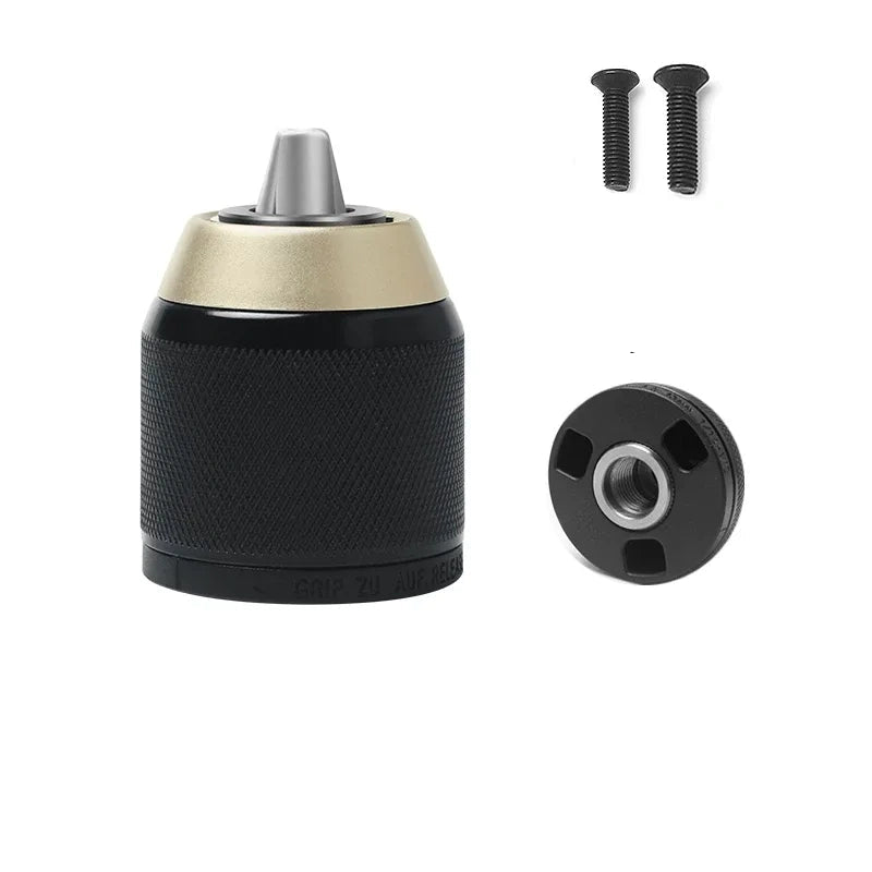 Clamping Range: 1.5–13mm | Thread: 1/2"-20UNF drill adapter,Full Black Ratchet Self-Locking Single Sleeve Chuck