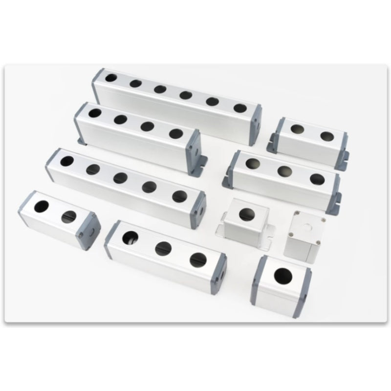 aluminum push button box,control box enclosure,45x45 button box,45x65 control box,handheld switch box,multi‑hole push button box,electrical control enclosure,industrial switch housing,50mm hole spacing,waterproof button box,metal side cover box,plastic side cover enclosure,mounting lugs control box,aluminum junction box,automation control box