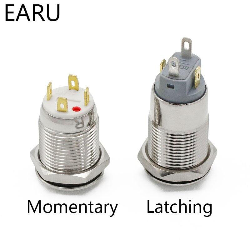 12mm Flat High Head Waterproof Metal Push Button Switch 110V.