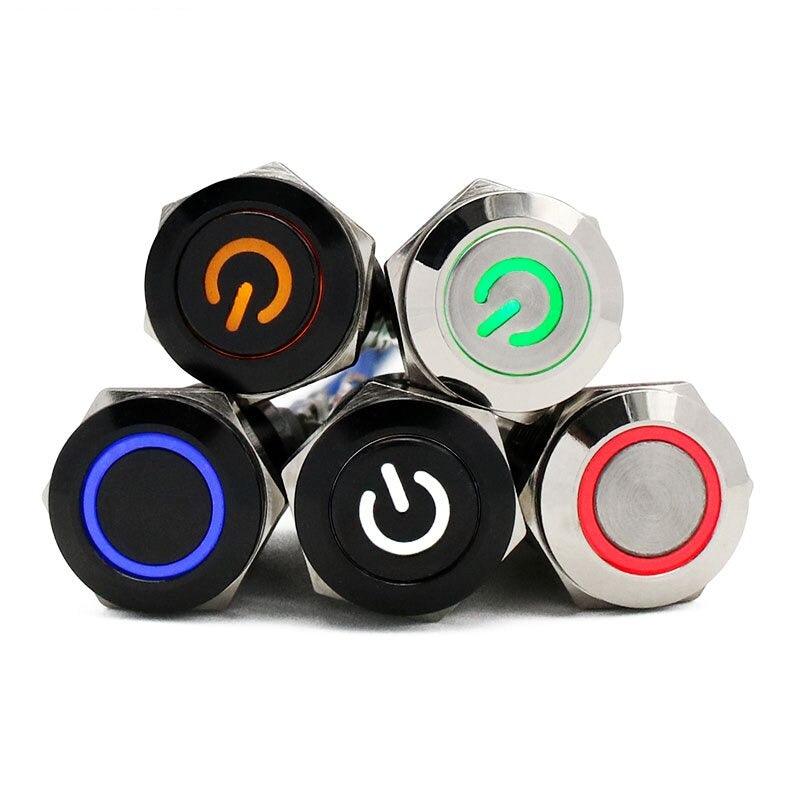 push button 12mm,12mm Waterproof Metal Push Button Switch LED Light Black for Power