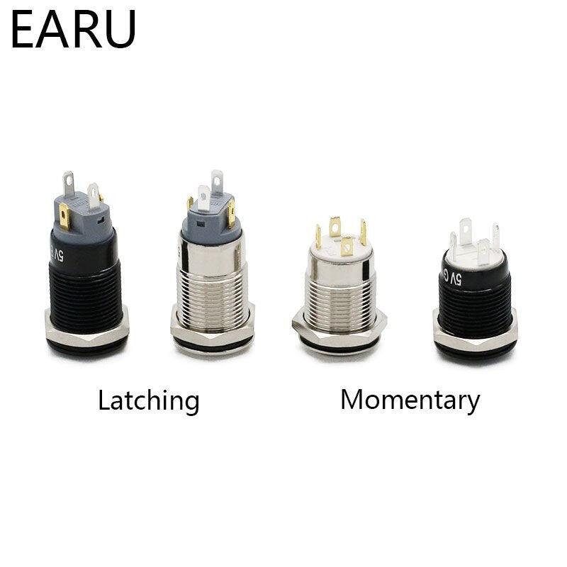 car engine switch 12mm,12mm Waterproof Metal Push Button Switch LED Light Black for Power