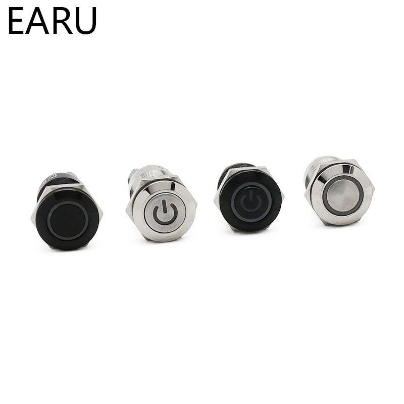 12mm Waterproof Metal Push Button Switch LED Light Black for Power.