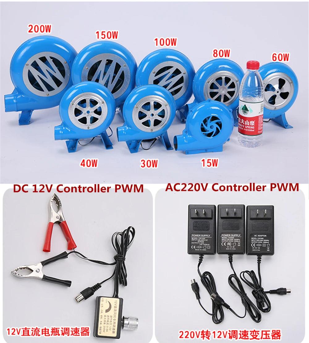 12V DC Household Blower 30W 40W 60W 80W 100W150W 200W Adjust Air Volume PWM AC 220V Blower Fan Barbecue BBQ Air Supply Cooling