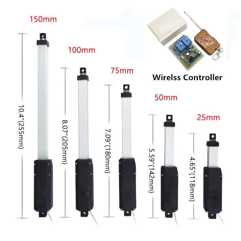 12V DC Mini Linear Actuator 20N Stroke 25mm 50mm 75mm 100mm 150mm Telescopic Rod Remote Controller Wireless Lineal Actuador