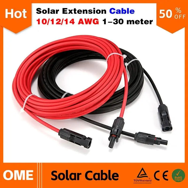 Free Shipping Solar Extension PV cable Panel Stecker wire Black Red 2.5/4/6mm² with Male and Female Connector Cable 10/12/14 AWG - electrical center b2c