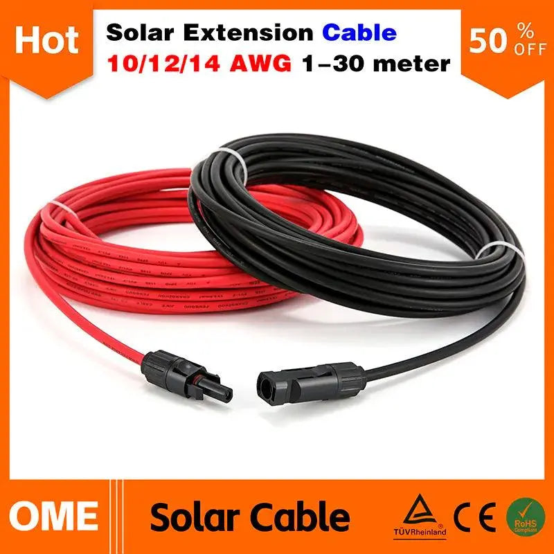 Free Shipping Solar Extension PV Cable Panel Stecker wire Black+Red 2.5/4/6mm² with Male and Female Connector Cable 10/12/14 AWG - electrical center b2c