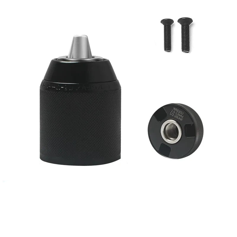 Clamping Range: 1.5–13mm | Thread: 1/2"-20UNF drill adapter,heavy-duty Full Black Ratchet Self-Locking Single Sleeve Chuck