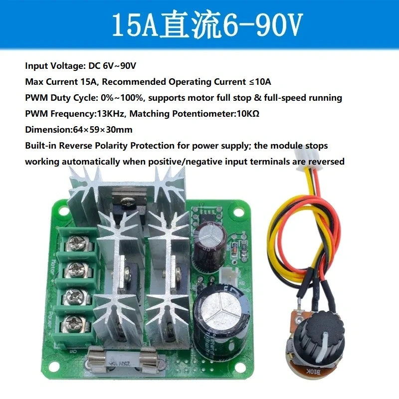 dc motor speed controller,pwm speed regulator,led dimmer module,dc fan speed control,15A DC6-90V speed controller,aquarium water pump speed control,led strip brightness dimmer,brushed dc motor control,