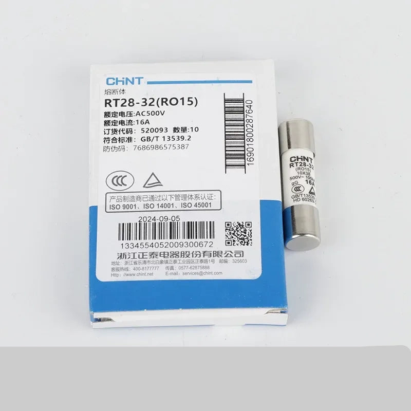 CHINT Cylindrical Fuse Links (gG/gL type),Fuse Size: 10×38mm (for 32A) / 16A