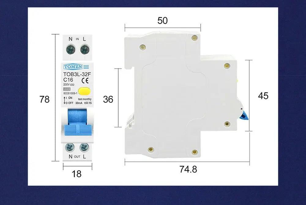 18mm One Modular 1P+N RCBO Breaker 30mA /  6A-32A - electrical center b2c