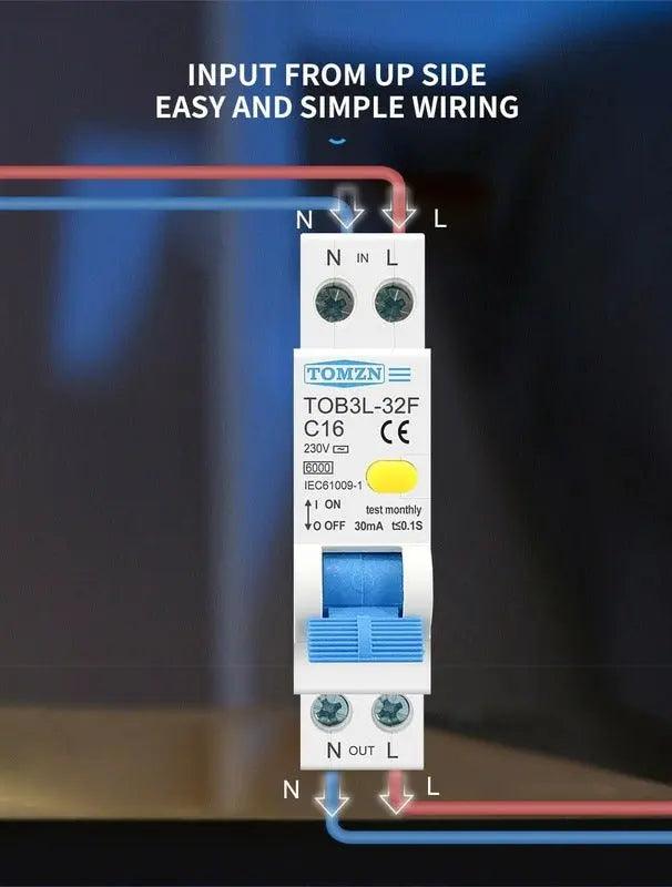 18mm One Modular 1P+N RCBO Breaker 30mA /  6A-32A - electrical center b2c