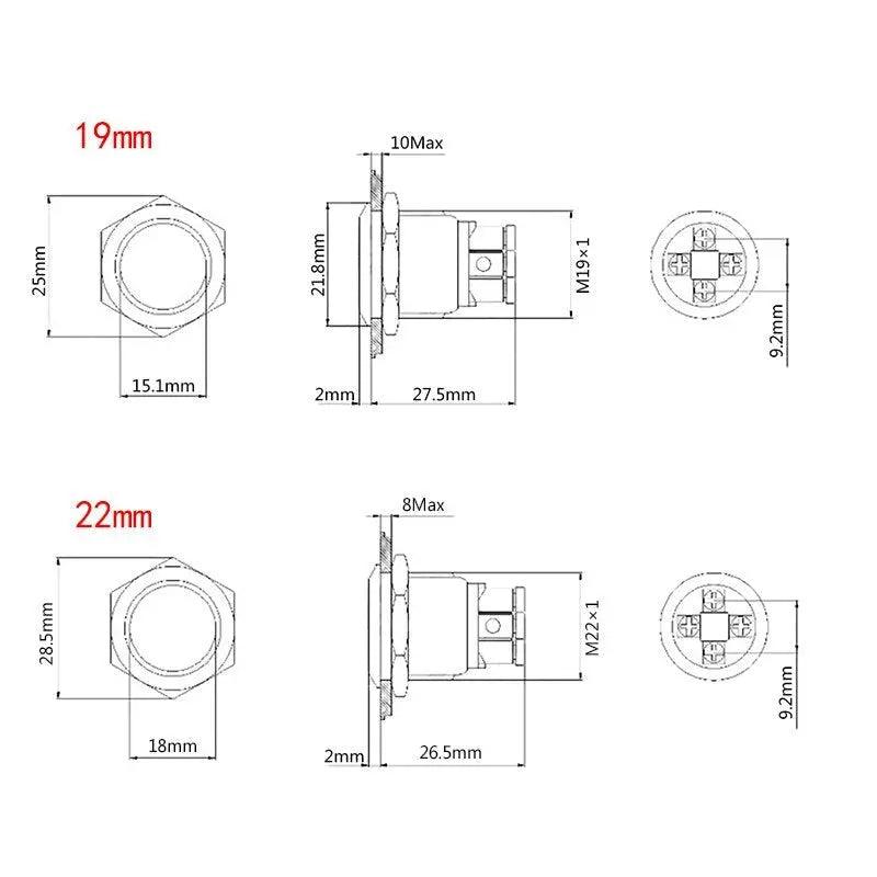 19mm 22mm Reset Metal Push Button|  4 Screw Foot For Car Power - electrical center b2c