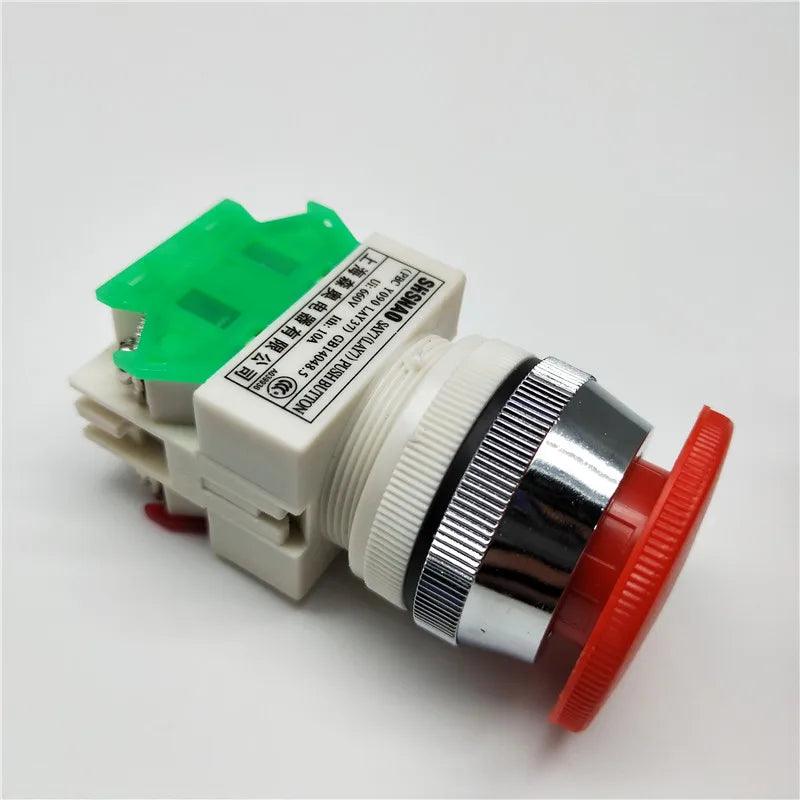 1PCS Plastic Shell Red Sign Push Button Switch DPST Mushroom Emergency Stop Button AC 660V 10A NO+NC LAY37-11ZS