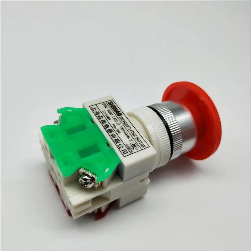 1PCS Plastic Shell Red Sign Push Button Switch DPST Mushroom Emergency Stop Button AC 660V 10A NO+NC LAY37-11ZS