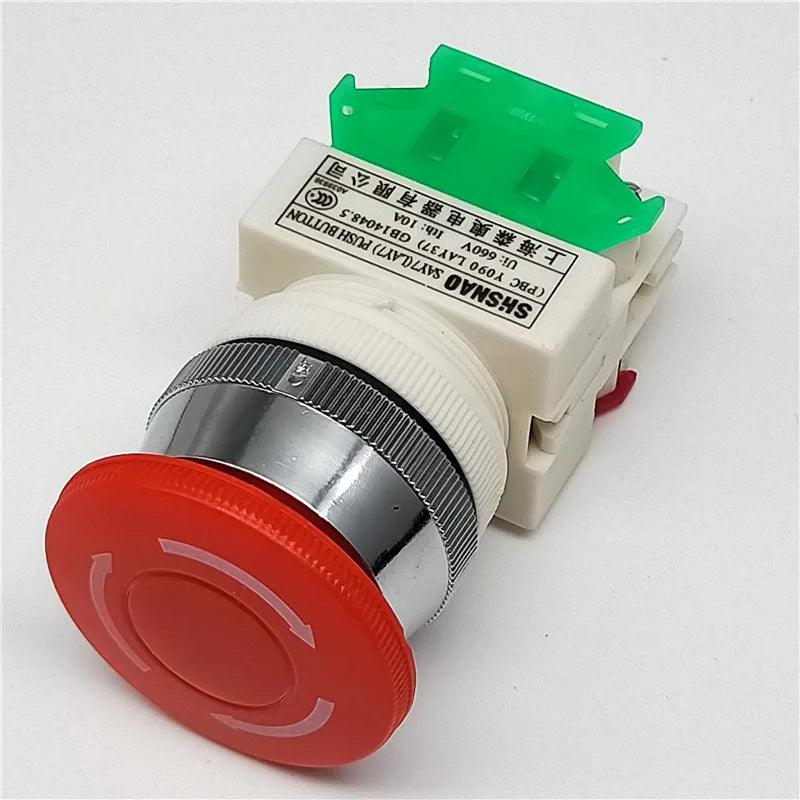 1PCS Plastic Shell Red Sign Push Button Switch DPST Mushroom Emergency Stop Button AC 660V 10A NO+NC LAY37-11ZS