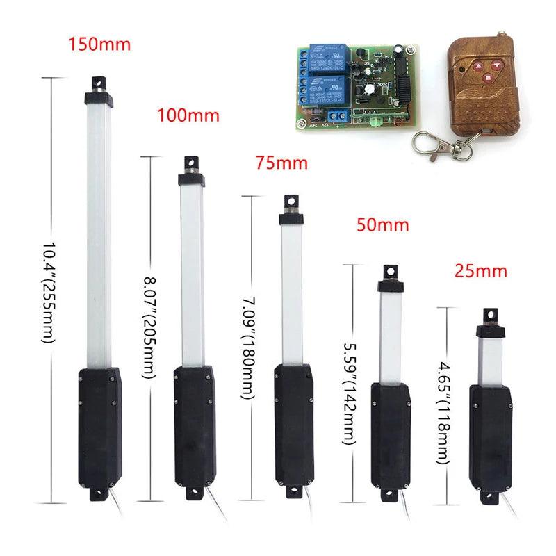 20N Linear Actuador 12V DC Stroke 50mm 100mm 150mm Electric Lineal Actuator and Remote Control Switch Pause