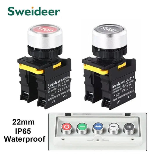22mm Button Switch Waterproof Momentary Self Reset Self Locking Flat Head Start Stop Arrow Symbol Power Push Button Switch 10A - electrical center b2c,start stop push button，start stop button，start and stop button，start and stop push button