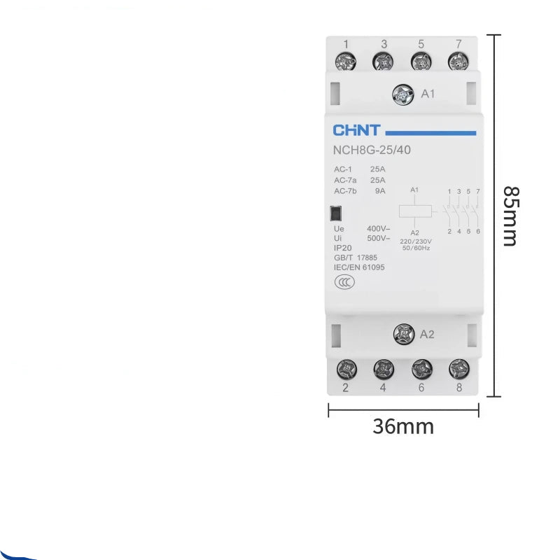 CHNT NCH8 NCH8G-25/40 4NO 2P25A Modular Contactor , Household lighting Contactor