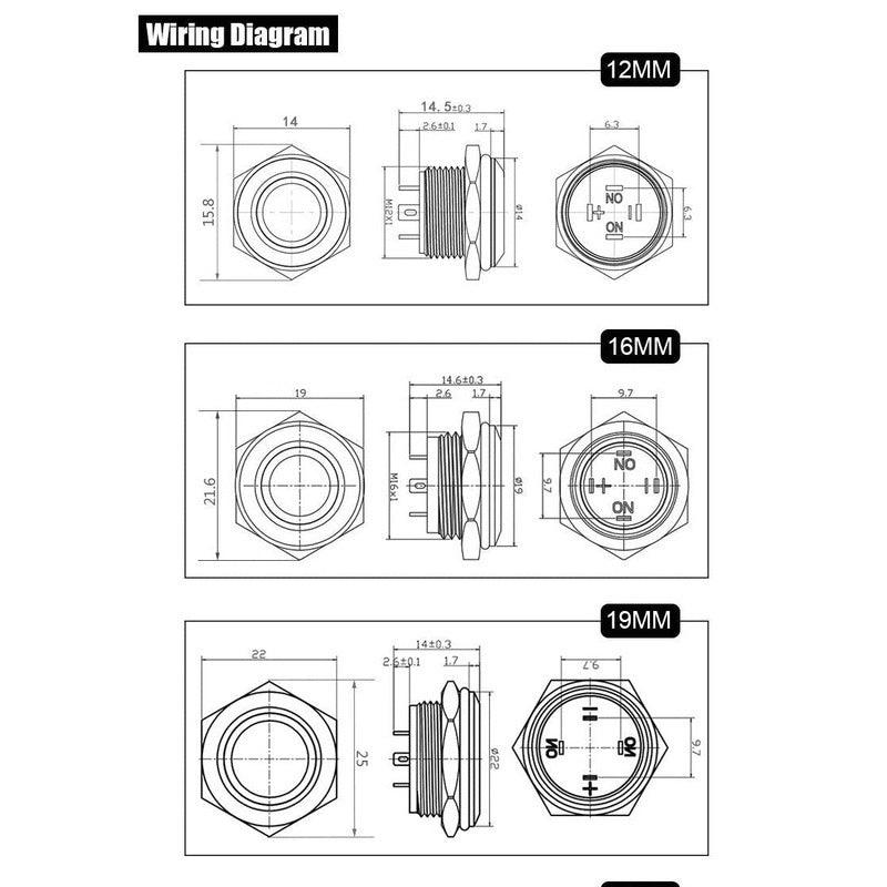 25mm Short Stroke Mini Waterproof Metal Push Button Switch Power Led Light.