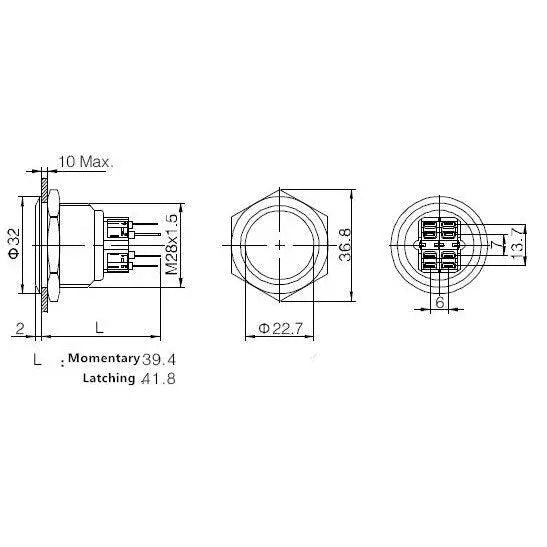 28mm Stainless Steel Momentary Push Button Switch - electrical center b2c