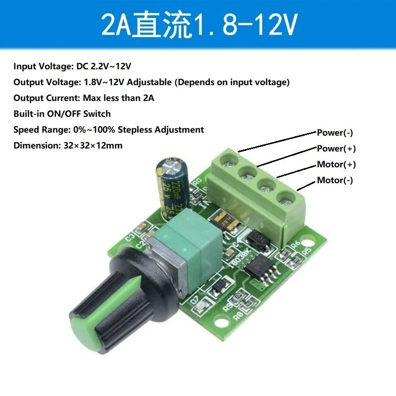 dc motor speed controller,pwm speed regulator,led dimmer module,dc fan speed control,2A DC1.8-12V speed controller,aquarium water pump speed control,led strip brightness dimmer,brushed dc motor control,