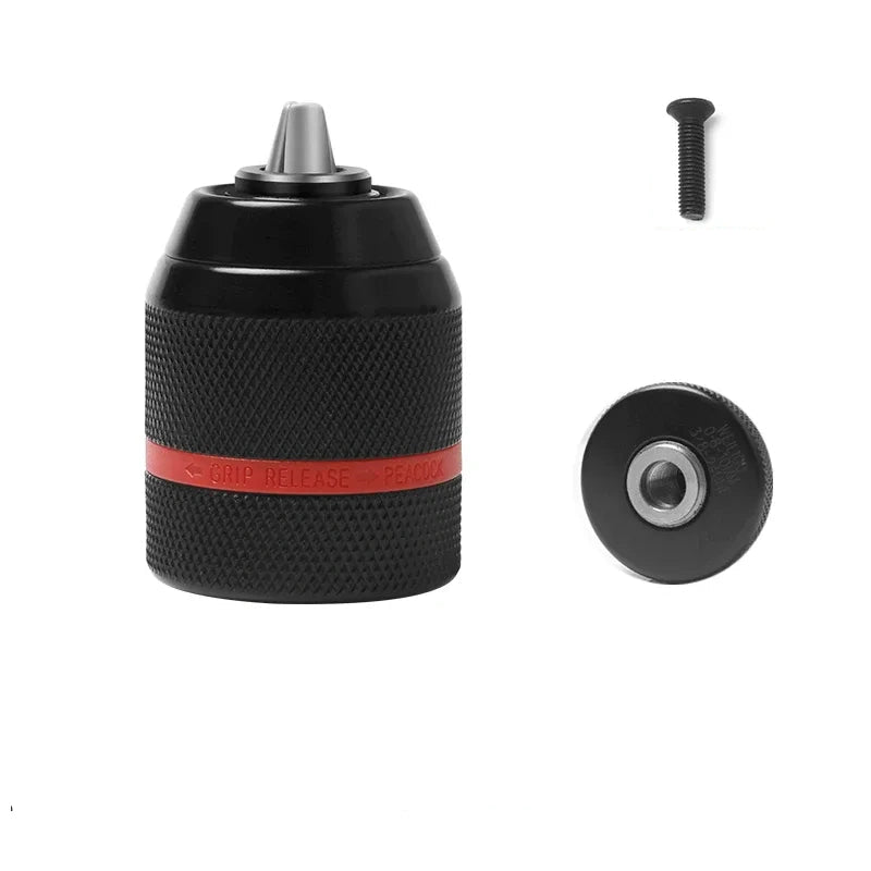 Red & Black Ratchet Self-Locking Double Sleeve Chuck,Clamping Range: 0.8–10mm,mounting Thread: screw 3/8"-24UNF drill adapter