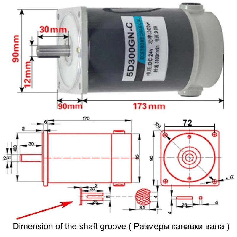 300W DC Motor High Speed 12V 24V 1800RPM 3000RPM High Torque Forward Reverse Adjustable Permanent Magnet Motor Automated Control