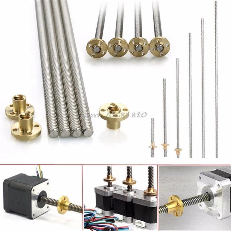 304 Stainless Steel T10 Screw Length 100mm-500mm Lead 2/4/8/10/12/14mm Trapezoidal Spindle Screw And Nut For Stepper Motor 3D